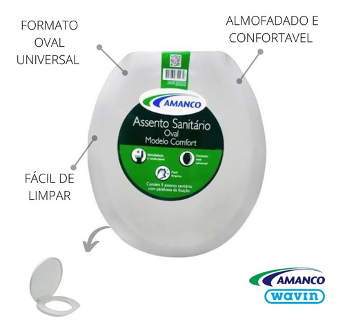 Imagem 2 de 4 de Assento Sanitario Almofadado Oval Confort Branco Amanco