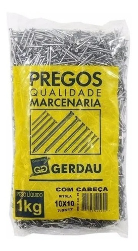 Kit C/ 20 Kg Prego 10x10 Polido C/ Cabeça Aço Oxidado Gerdau