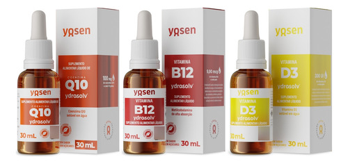 Kit Suplemento Yosen Coq10 30ml + D3 30ml + B12 30ml Líquido Sabor Sem Sabor
