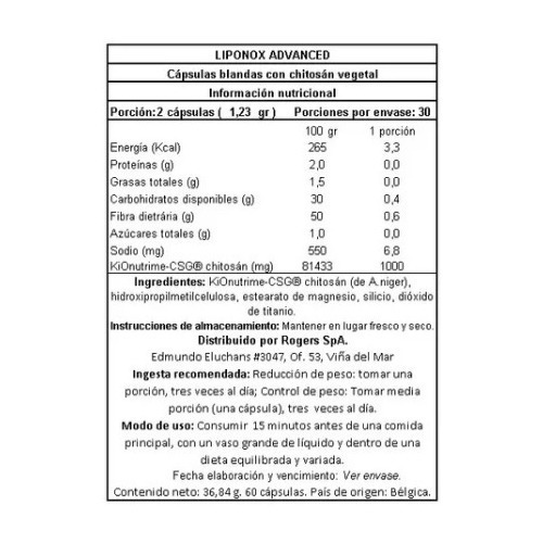 Imagen 2 de 2 de Captador De Grasa Liponox Advanced Vegano - Mayor Potencia