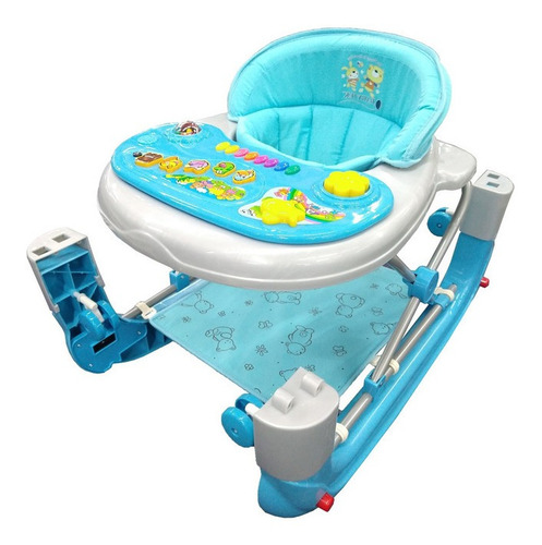 Andadera Mecedora 2 En 1 Para Bebe Tablero Musical Tapete Color Azul