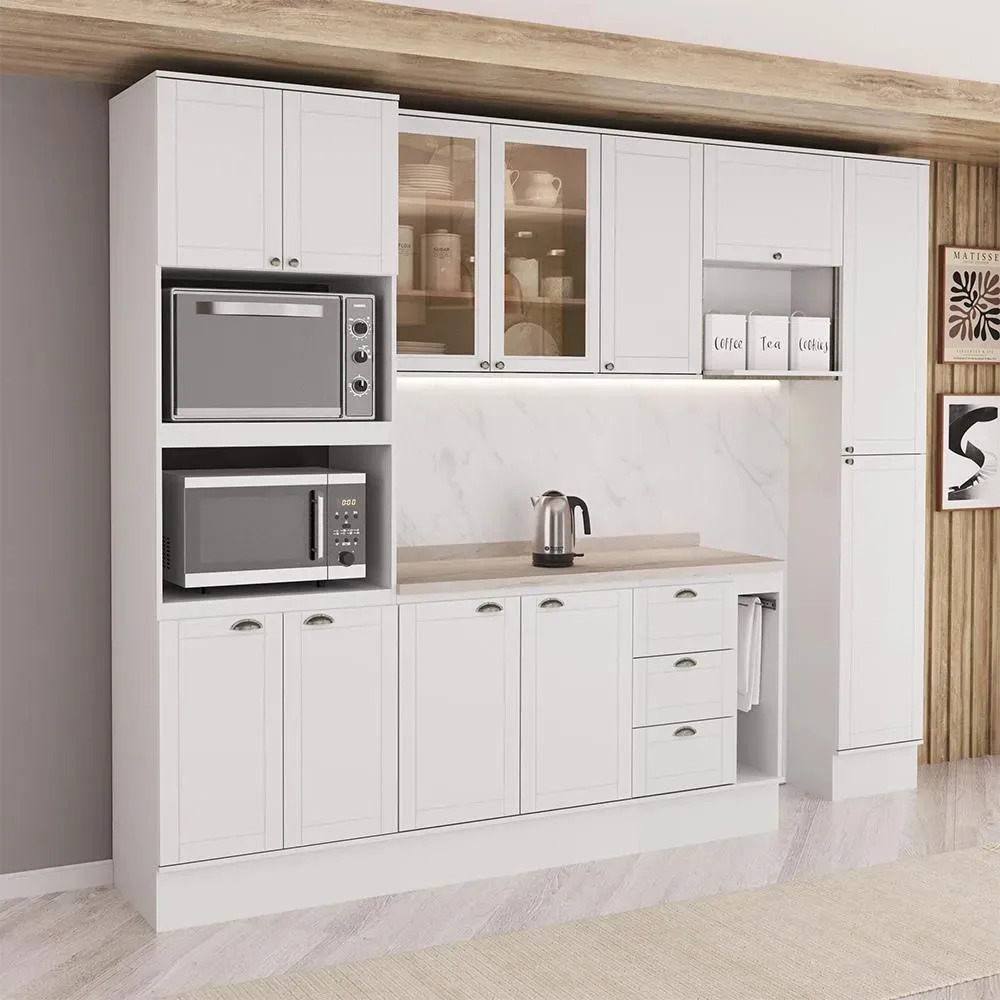 Armário De Cozinha Completa Milla Jade Carraro Branco Branco