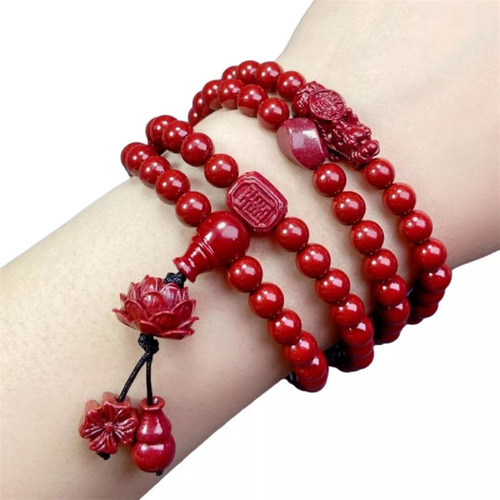 Pulsera Bermellón Con Cuentas De Buda Lotus 108