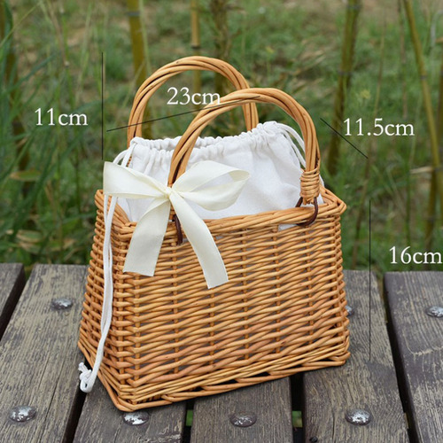 Pequeñas Bolsas De Paja For Mujer Niña Ratán Rectángulo