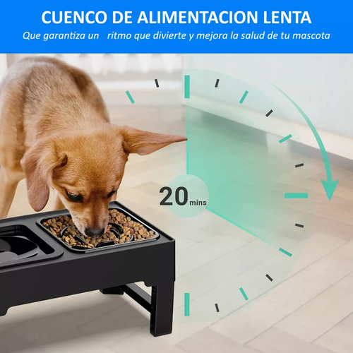 Comedero-bebedero Lento Ajustable Para Perro Cuenco Doble L
