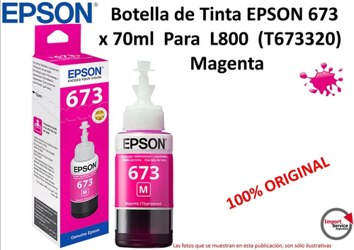 Botella De Tinta Epson 673 X 70ml P/ L800 Magenta (t673320)