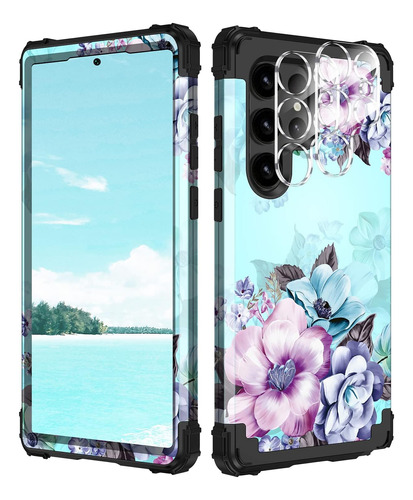 Funda Heavy Duty Flores Para Samsung Galaxy S23 Ultra