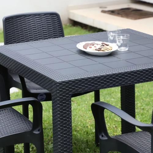 Imagen 6 de 6 de Mesa Rattan Desarmable Cuadrada + 4 Sillas 90 X 90 Cm