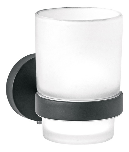 Portavaso Cepillero Negro Con Vaso De Vidrio, Foset 45957