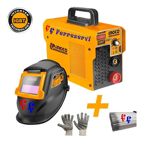 Imagen 1 de 3 de Kit Soldadora Inverter 160 Amp Ngco Mma1602+ Careta