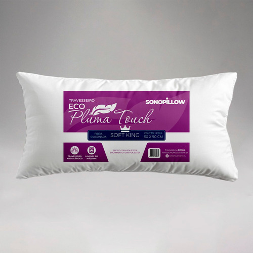 Travesseiro King Antialérgico Linha Hotel 50x90cm Lavável Cor Branco