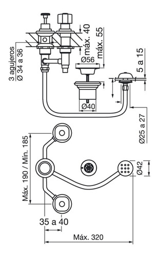 Imagen 3 de 6 de Kit De Griferia De Baño Fv Arizona 3 Piezas 0900.03/b1p Plus
