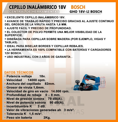 Cepillo Garlopa Bosch Gho 18v Rebajadora Cepilladora Madera