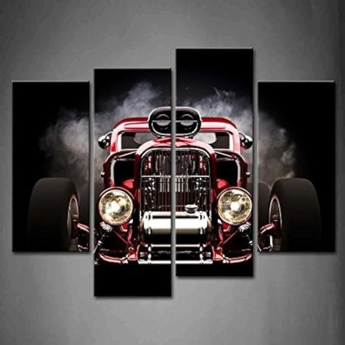 Cuadro De Arte De Pared De 4 Paneles Hot Rod Fondo De H...