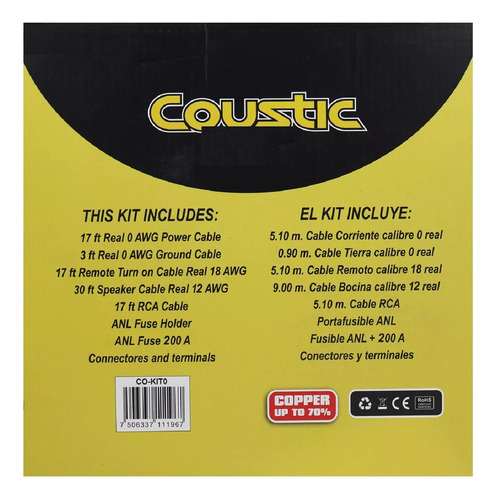 Kit De Instalación Calibre 0 Coustic Co-kit0 C/ Accesorios
