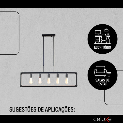 Luminaria Pendente Led Hash 4w 2400k 5xe27 Preto Deluxe 127/220V