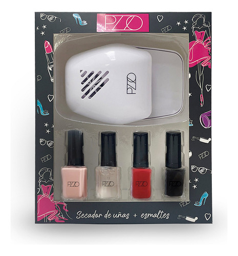 Estuche Set 4 Esmaltes + Secador De Uñas Petrizzio