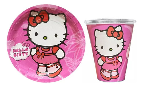 Personaje A Elegir 50 Vasos 50 Platos Desechables Fiesta Multicolor Personaje Kitty