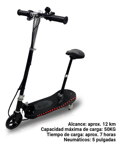 Scooter Patín Infantil Eléctrico Con Asiento Y Led 12km/h