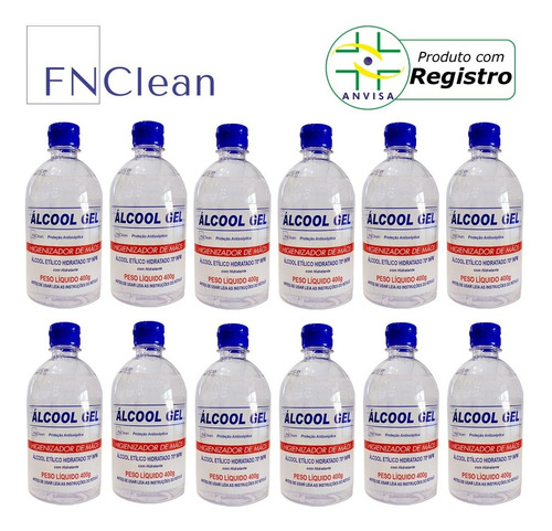 Álcool Gel 70 Caixa C/12 Hidratante De Mãos 400g - Nfclean