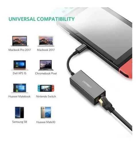 Adaptador De Red Rj45 A Tipo C Ethernet 1000mbps Gigabit Color Negro