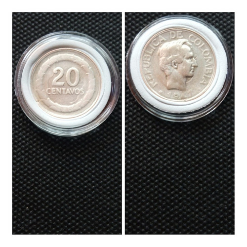 Moneda 20 Centavos, 1947. Plata, Variedad Sin B.