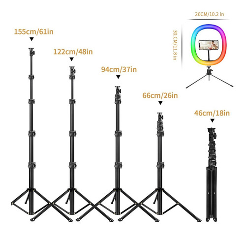 Imagen 7 de 7 de Aro Rgb Anillo De Luz Lampara Led 3x9+26modo 2trípode 12inch