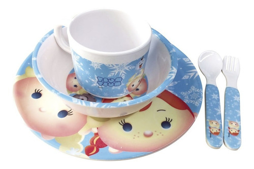 Kit Refeição Infantil Frozen Elsa Anna Tsum Tsum 5 Peças Cor Branco Disney Frozen Personagem Anna e Elsa