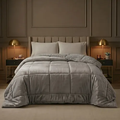 Coberdrom Sherpa Dupla Face Plush 600 Fios Inverno Macio Cinza Lisa