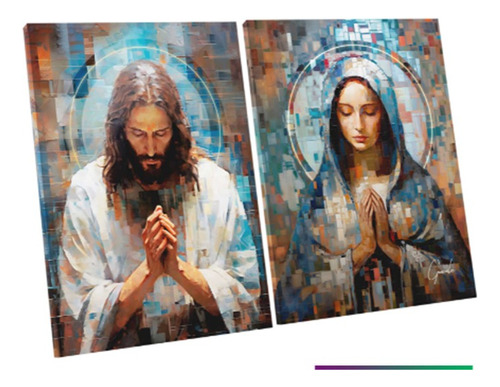 Jesus E Maria Grid Art 2 Peças Grande Moldura Interna