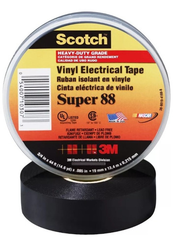  Teipe Eléctrico Scotch 3m Súper 88 3/4, 20,1 M Color Negro