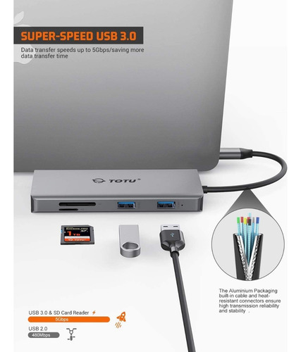 Adaptador Hub Totu 11en1 Usb C Hdmi Vga Red Para Chromebook