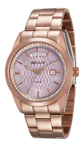 Relógio Seculus Feminino Rosê Grande Barato Prova De Água
