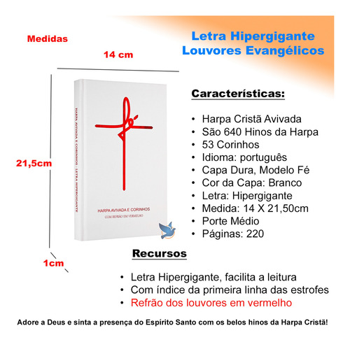 Harpa Cristã Com Louvores Evangélicos Letra Hipergigante Capa Dura Fé Branca