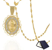 Comprar Medalla Virgen Guadalupe Cadena De Oro Sólido 10k Bautizo Cadena Oro Puro 10k Cadena Oro Bautizo Medallas Religiosas Oro Puro 10k Italy Mujer Bebe Niño Niña Bebe Bautizo 40cm Grano Cafe Granito