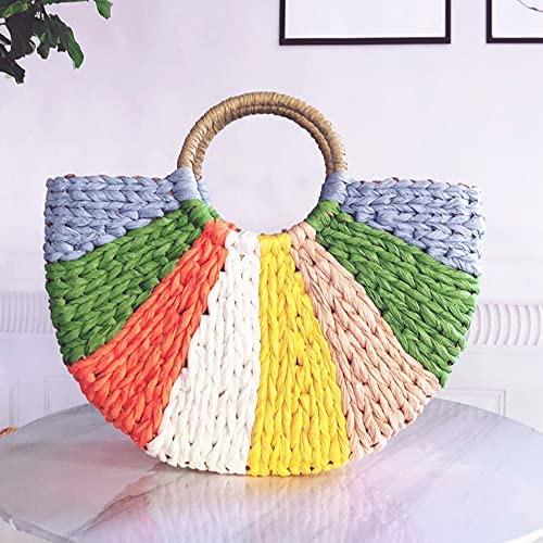 Qtkj Bolso De Paja De Ratán Semicircular Retro Simple Tejido
