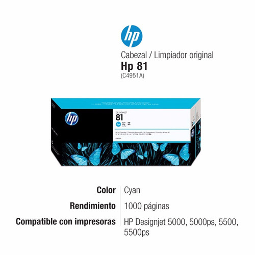 Imagen 2 de 6 de Cabezal Hp 81 C4951a Cyan Original Plotter Hp 5000 5500