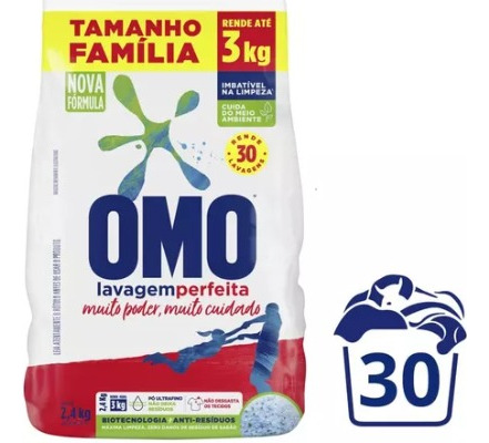 Sabão Em Pó Omo Lavagem Perfeita 2,4kg Rende 30 Lavagem