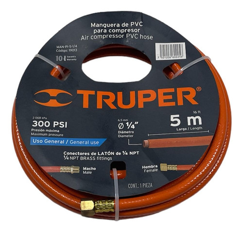 Manguera P/pist.b.presion 1/4 Truper Manpi5-1/4x Rollo 5mt