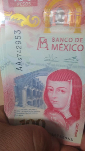 Nuevo Billete De 100 Pesos Sor Juana Serie Aa