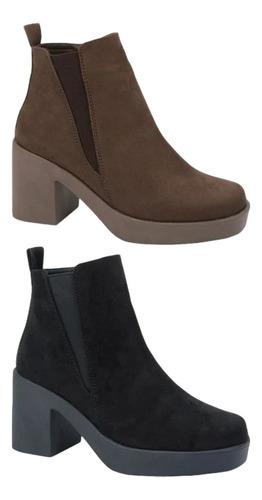 Botines Para Mujer Tacón Cómodo Kit 2 Pares 1109606