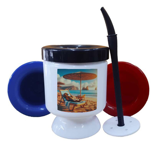 Mate Plastico Salchicha Vacaciones Beach Sombrilla