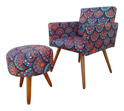 Sillón Vitória con varios estampados y puff Bali, decoración de tela para sala de estar, mandala 8002