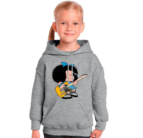 Imagen 3 de 6 de Buzo Gris Canguro Mafalda Guitarra Hombre Mujer Niños Hoodie