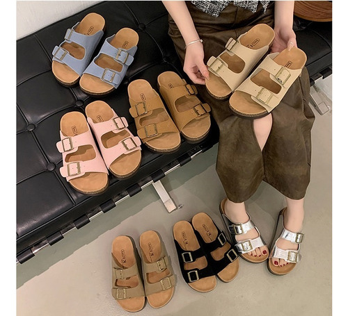Sandalias De Corcho Playa De Verano Con Hebilla Ajustable