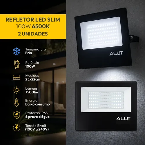 Kit 2 Refletor Led 100w 6500k Branco Frio A Prova D&amp;quotágua Alut Cod: Alut000701-2 Alut By Avant - R$ 51,9