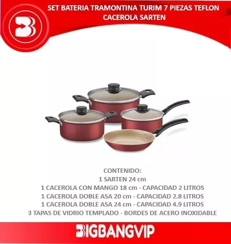 Bateria De Cocina Tramontina Ollas Teflon Cacerola Sarten 7p