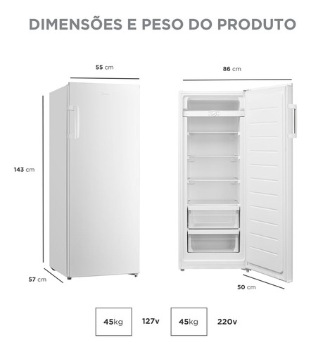 Freezer Vertical 1 Porta 196l 2 Em 1 Branco Midea 127V