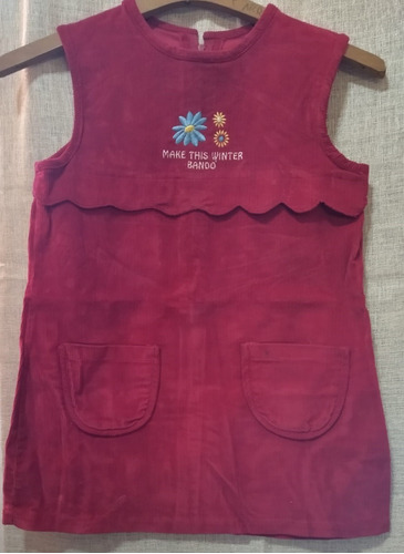 Vestido  Jumper Para Niña De Pana Roja 2 Bolsillos Y Volado