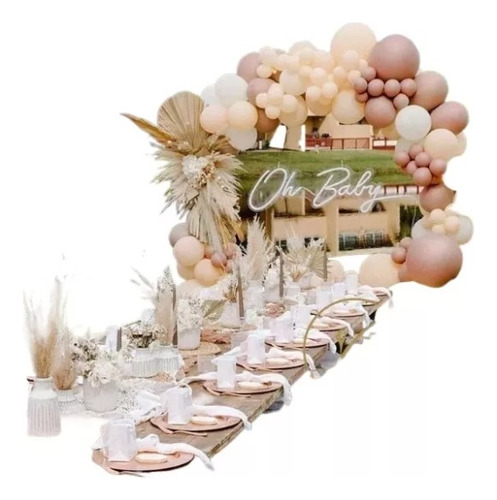 Decoracion Globos Rosa Beige Tendencia Arco Premium